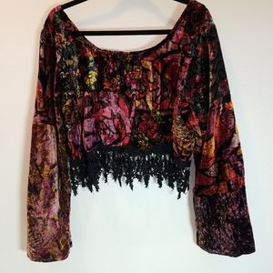 BOHO Floral Velvety Lace Fringe crop Top